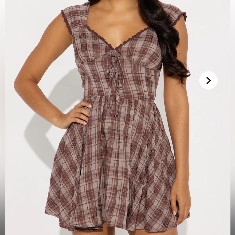 Fashion Nova Plaid Mini Dress in Brown